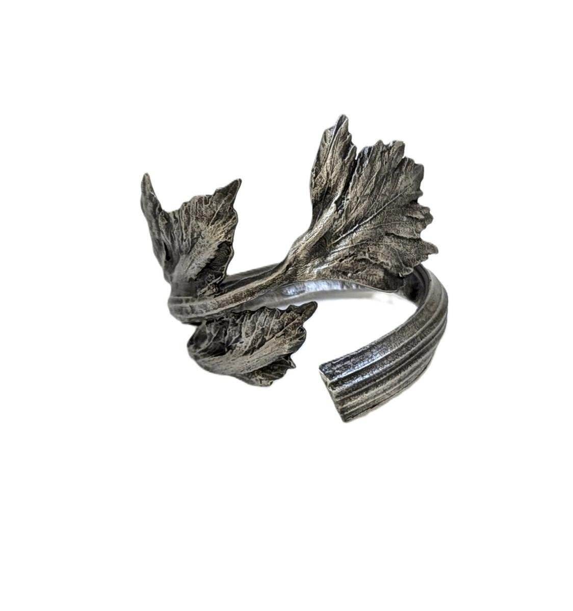 Handmade Celery Pewter Adjustable Napkin Ring Set of 4, Inspired by Nature, Table Decor