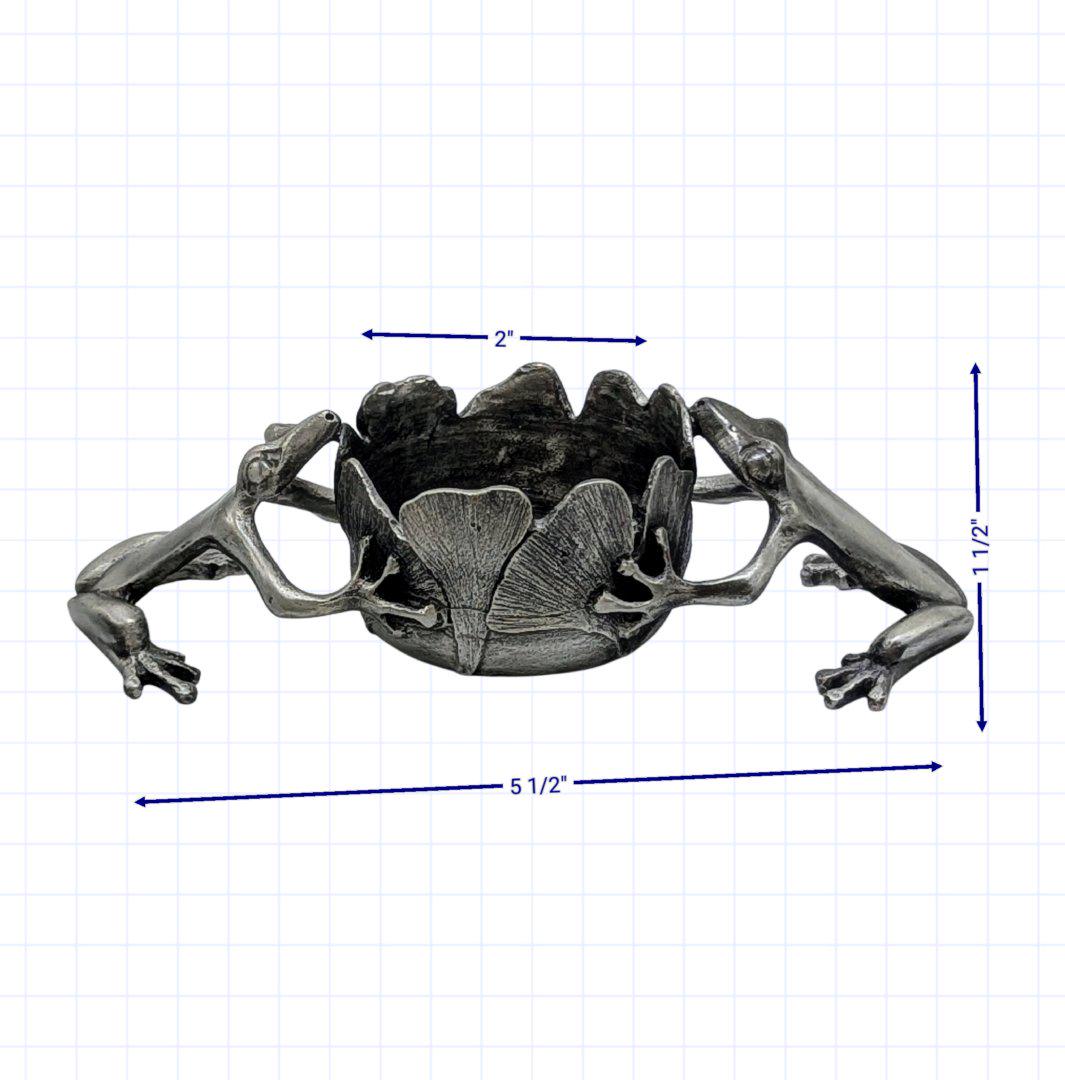 Pewter Ginkgo Frogs Tea Light Candle Holder, Hand-Cast Table Decor, Nature Inspired