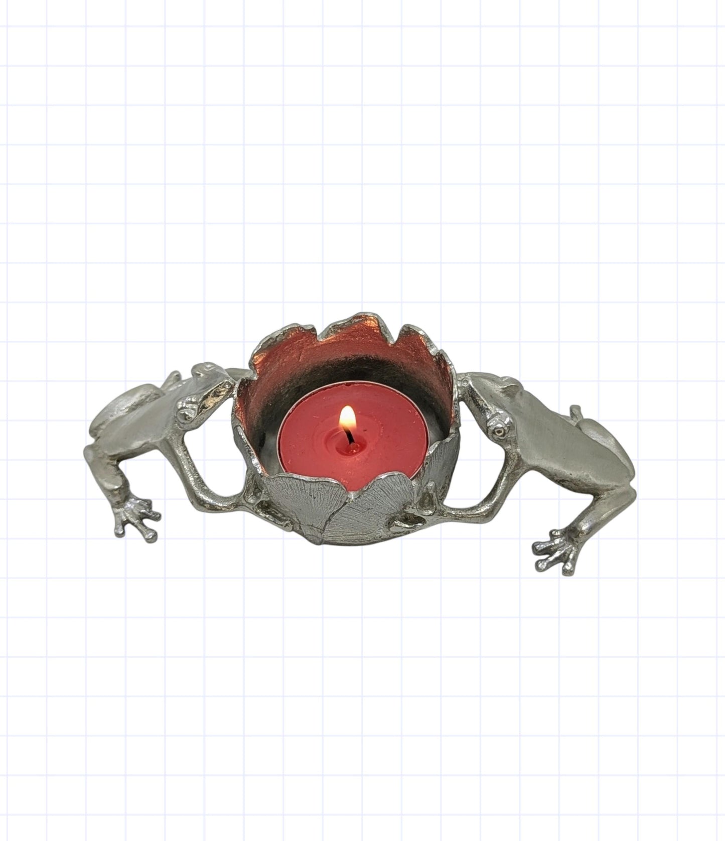 Pewter Ginkgo Frogs Tea Light Candle Holder, Hand-Cast Table Decor, Nature Inspired
