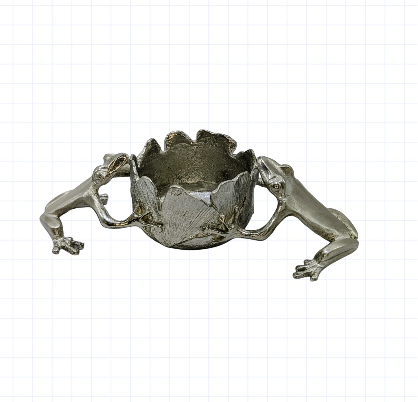 Pewter Ginkgo Frogs Tea Light Candle Holder, Hand-Cast Table Decor, Nature Inspired