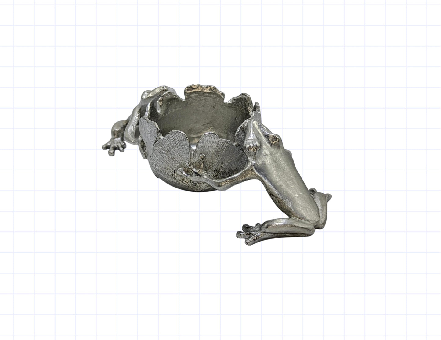 Pewter Ginkgo Frogs Tea Light Candle Holder, Hand-Cast Table Decor, Nature Inspired