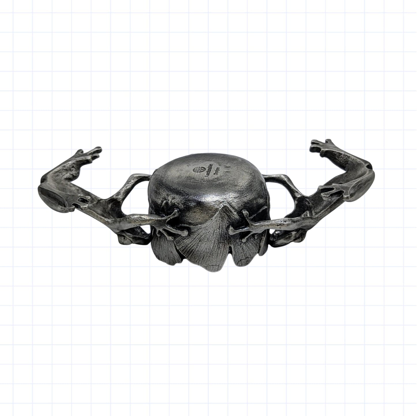Pewter Ginkgo Frogs Tea Light Candle Holder, Hand-Cast Table Decor, Nature Inspired