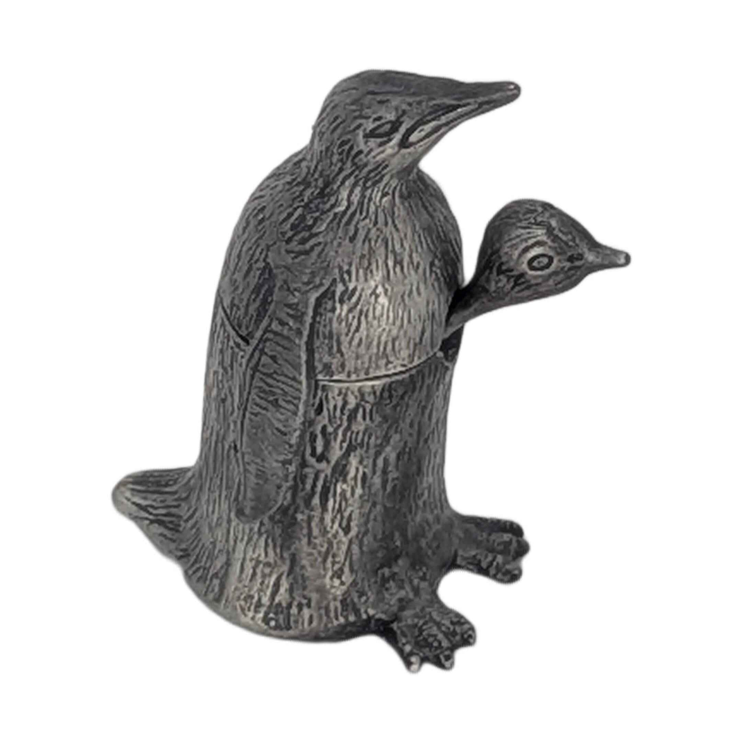 Charming Pewter Penguin Mini Salt Cellar with Chick Spoon, Minimalist Table Decor