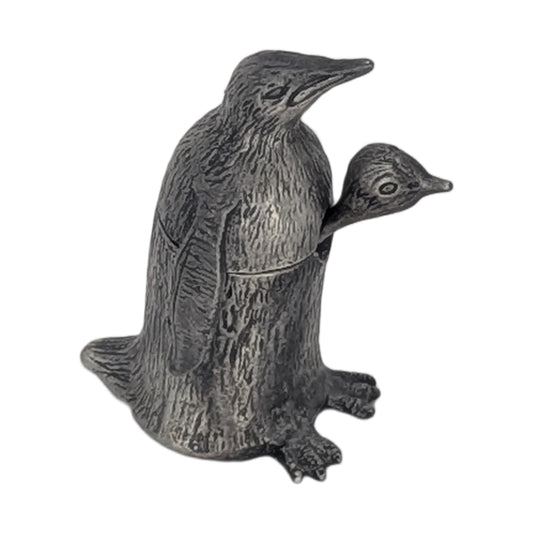 Charming Pewter Penguin Mini Salt Cellar with Chick Spoon, Minimalist Table Decor