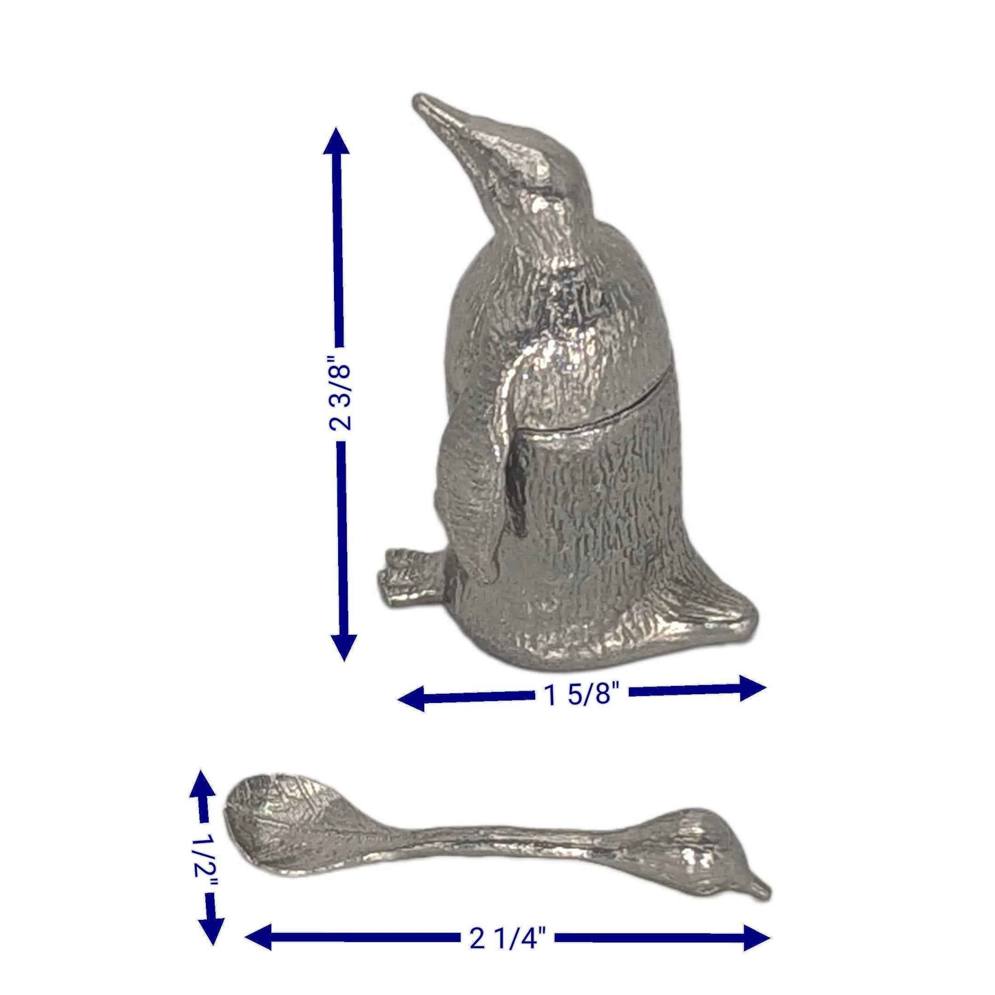 Charming Pewter Penguin Mini Salt Cellar with Chick Spoon, Minimalist Table Decor