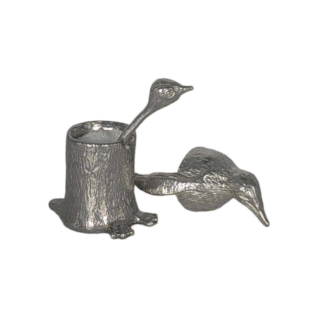 Charming Pewter Penguin Mini Salt Cellar with Chick Spoon, Minimalist Table Decor