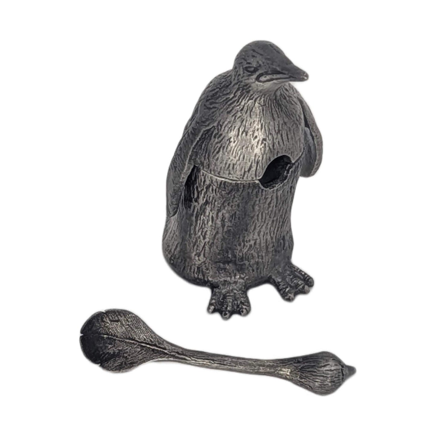 Charming Pewter Penguin Mini Salt Cellar with Chick Spoon, Minimalist Table Decor
