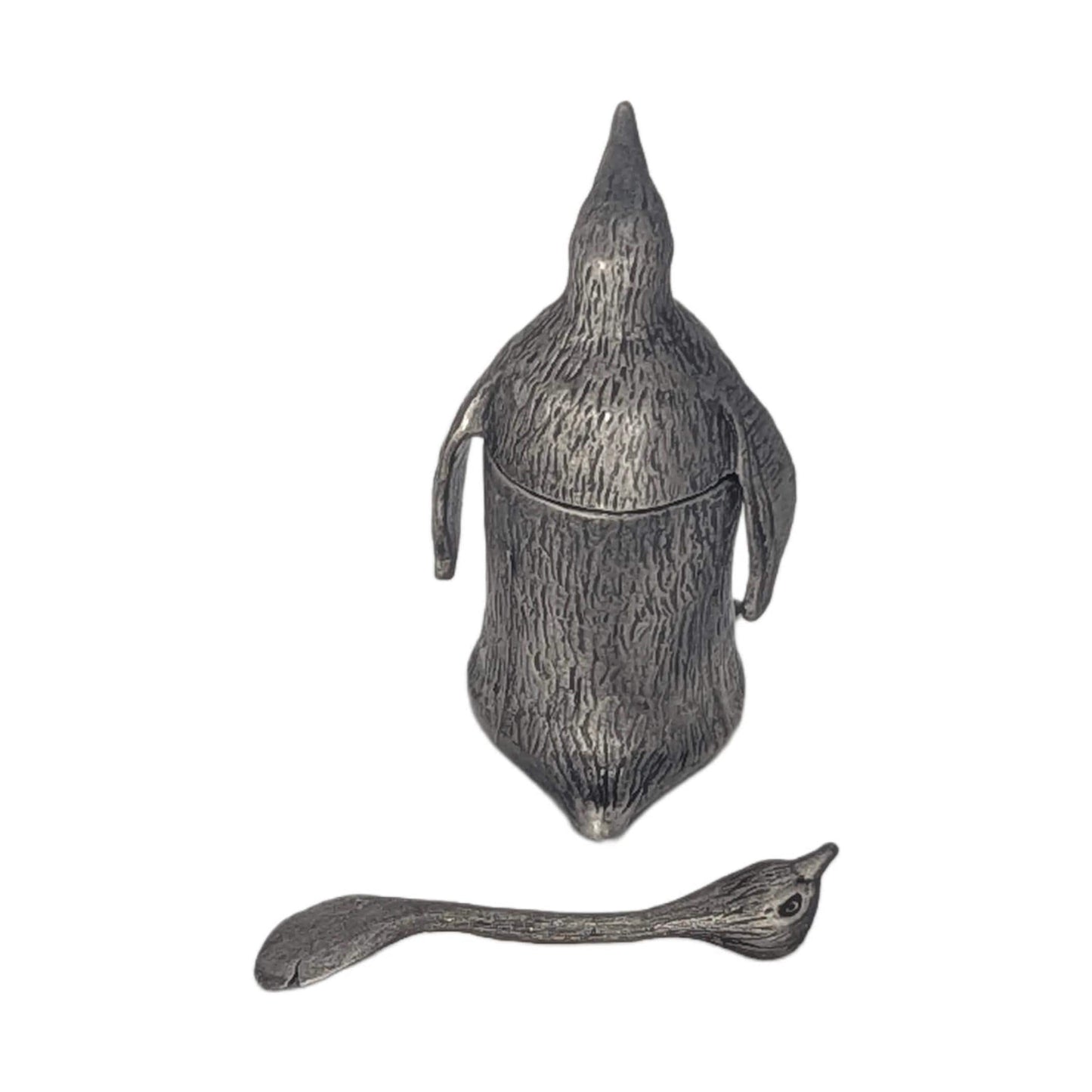 Charming Pewter Penguin Mini Salt Cellar with Chick Spoon, Minimalist Table Decor