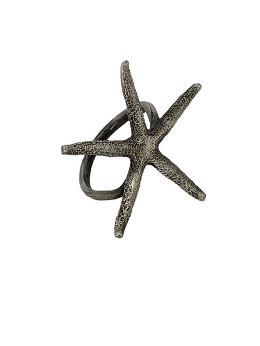 Finger Starfish Pewter Napkin Ring, Set of 4, Inspired by Nature, Handmade Table Decor