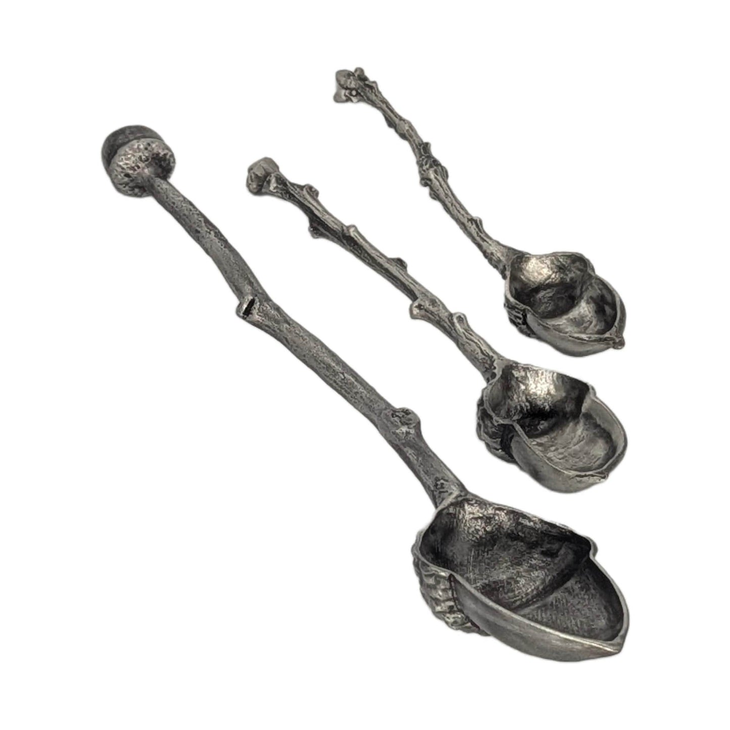Handmade Acorn Spoons Set: Lead-Free Pewter, Twig Handle, Inspired by Nature