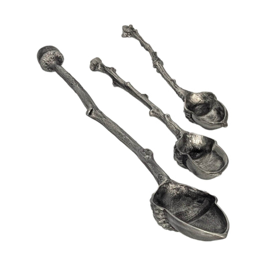 Handmade Acorn Spoons Set: Lead-Free Pewter, Twig Handle, Inspired by Nature
