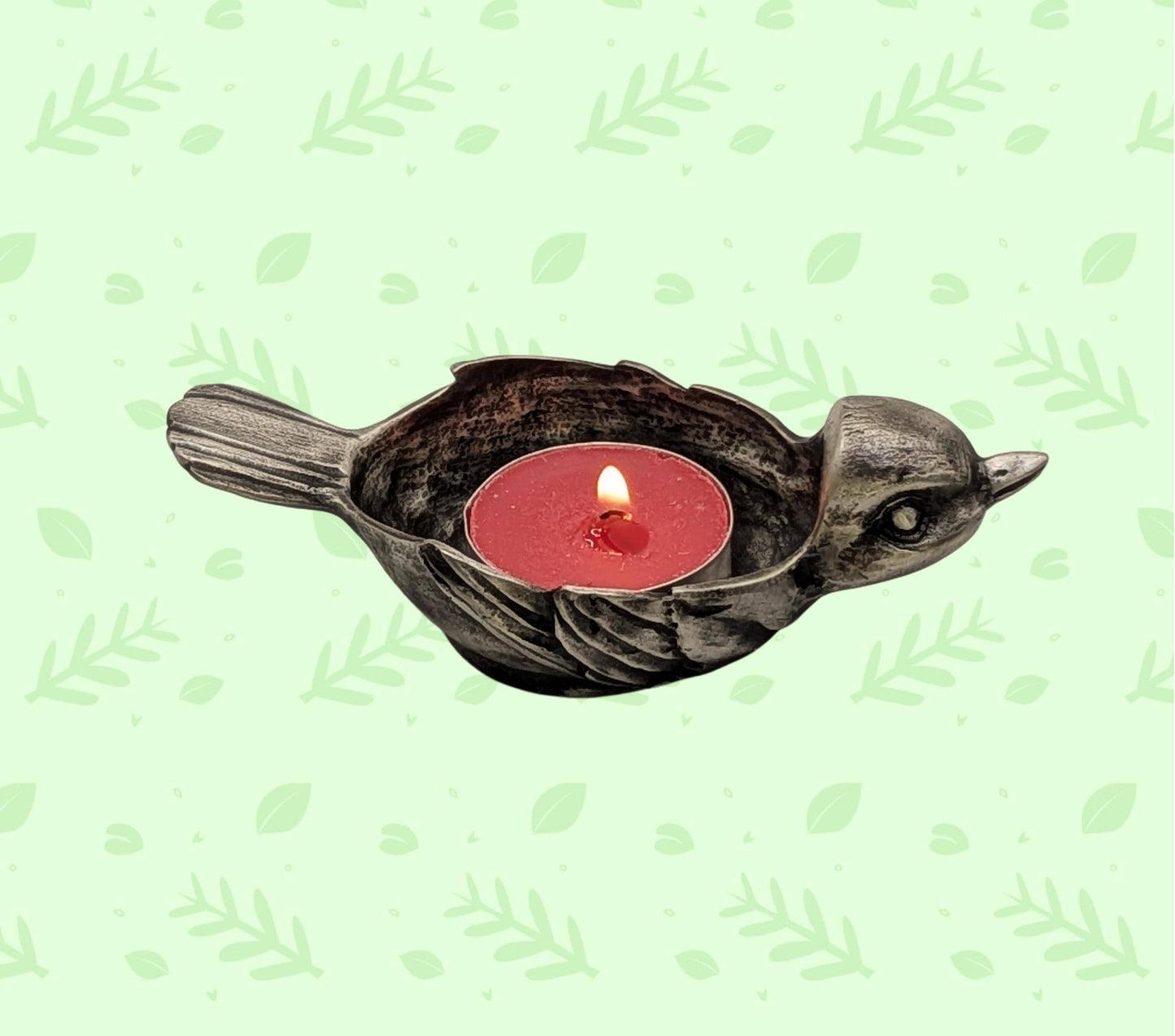 Handmade Pewter Sparrow Tea Light Candle Holder, Trinket Dish, Nature Inspired Decor