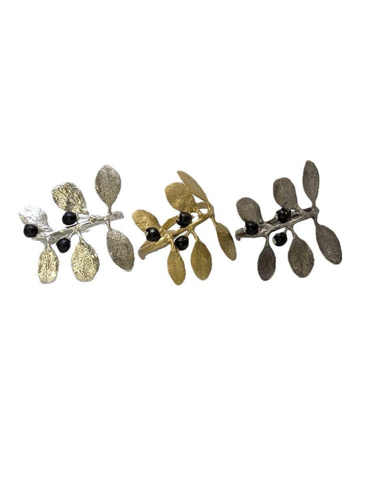 Japanese Holly Pewter Napkin Ring, Set of 4, Inspired by Nature, Handmade Table Decor