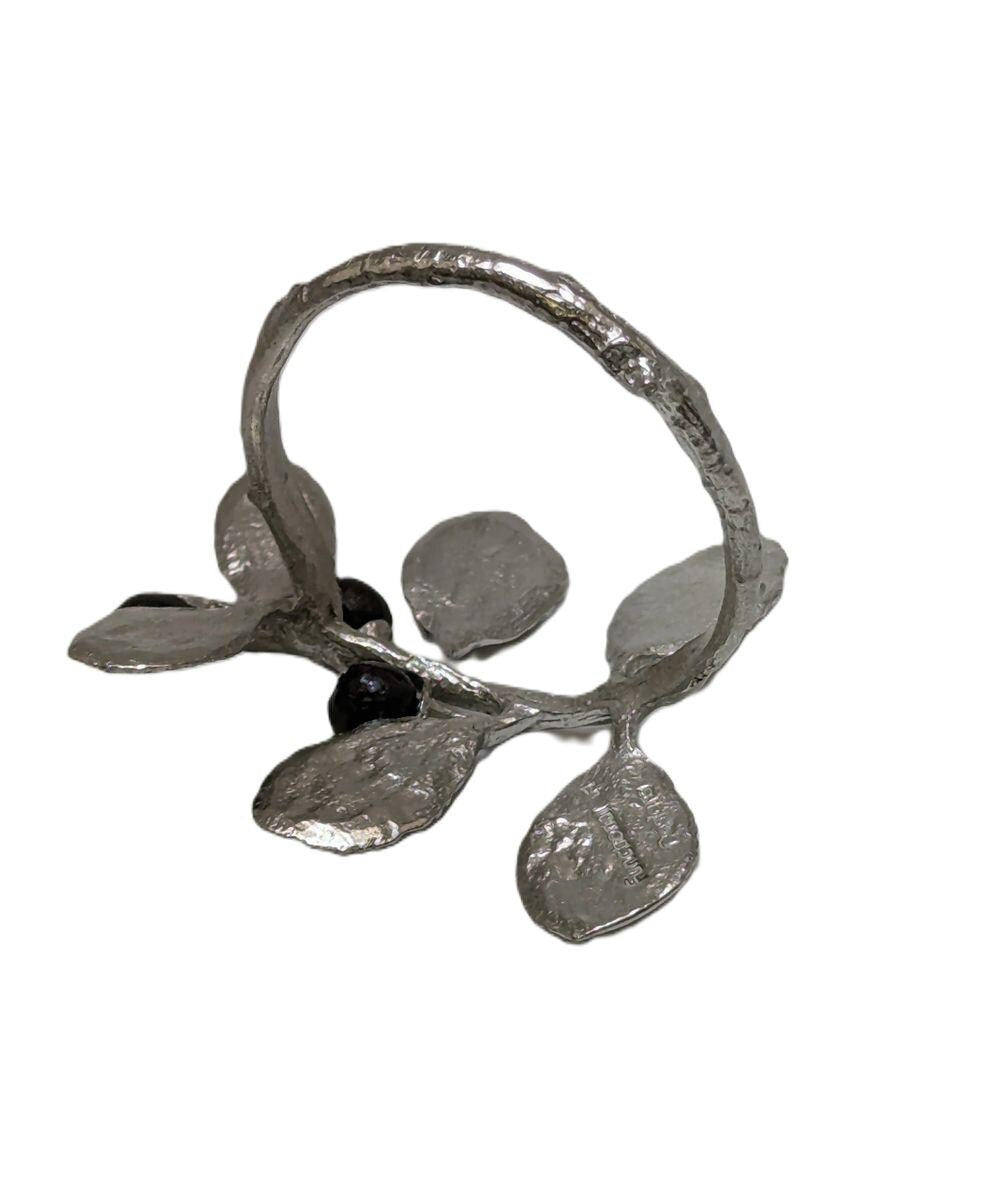 Japanese Holly Pewter Napkin Ring, Set of 4, Inspired by Nature, Handmade Table Decor