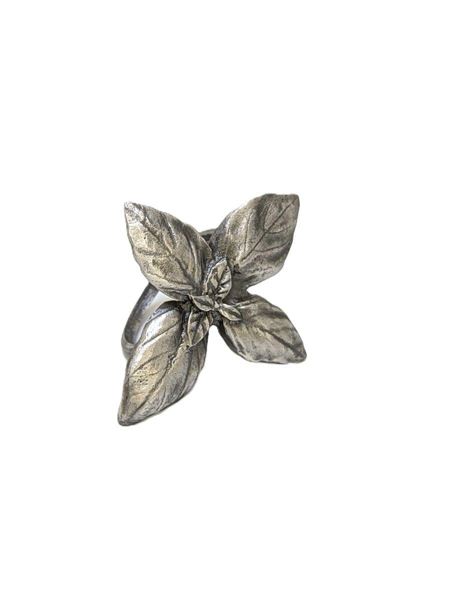 Handmade Basil Italian Herb Pewter Napkin Ring Set of 4, Nature Inspired Table Decor
