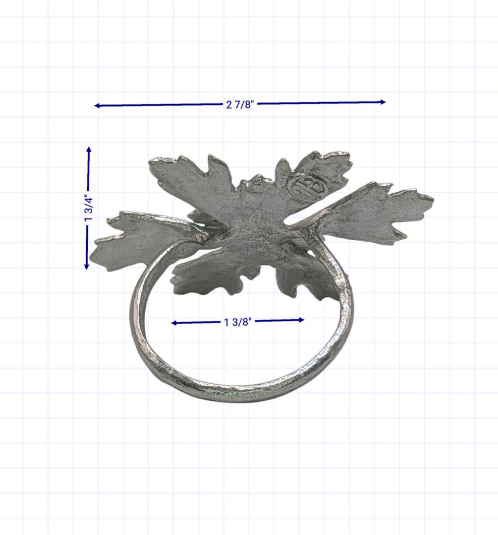 Handmade Presley Herb Pewter Napkin Ringz, Set of 4, Nature Inspired Table Decor