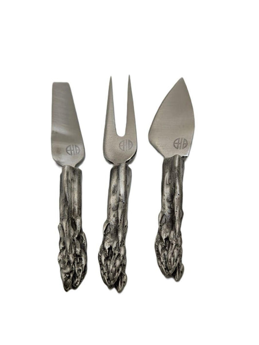 Asparagus Hostess Cheese Set, Handcrafted Pewter, Nature Inspired Gift