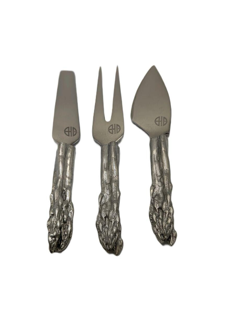 Asparagus Hostess Cheese Set, Handcrafted Pewter, Nature Inspired Gift