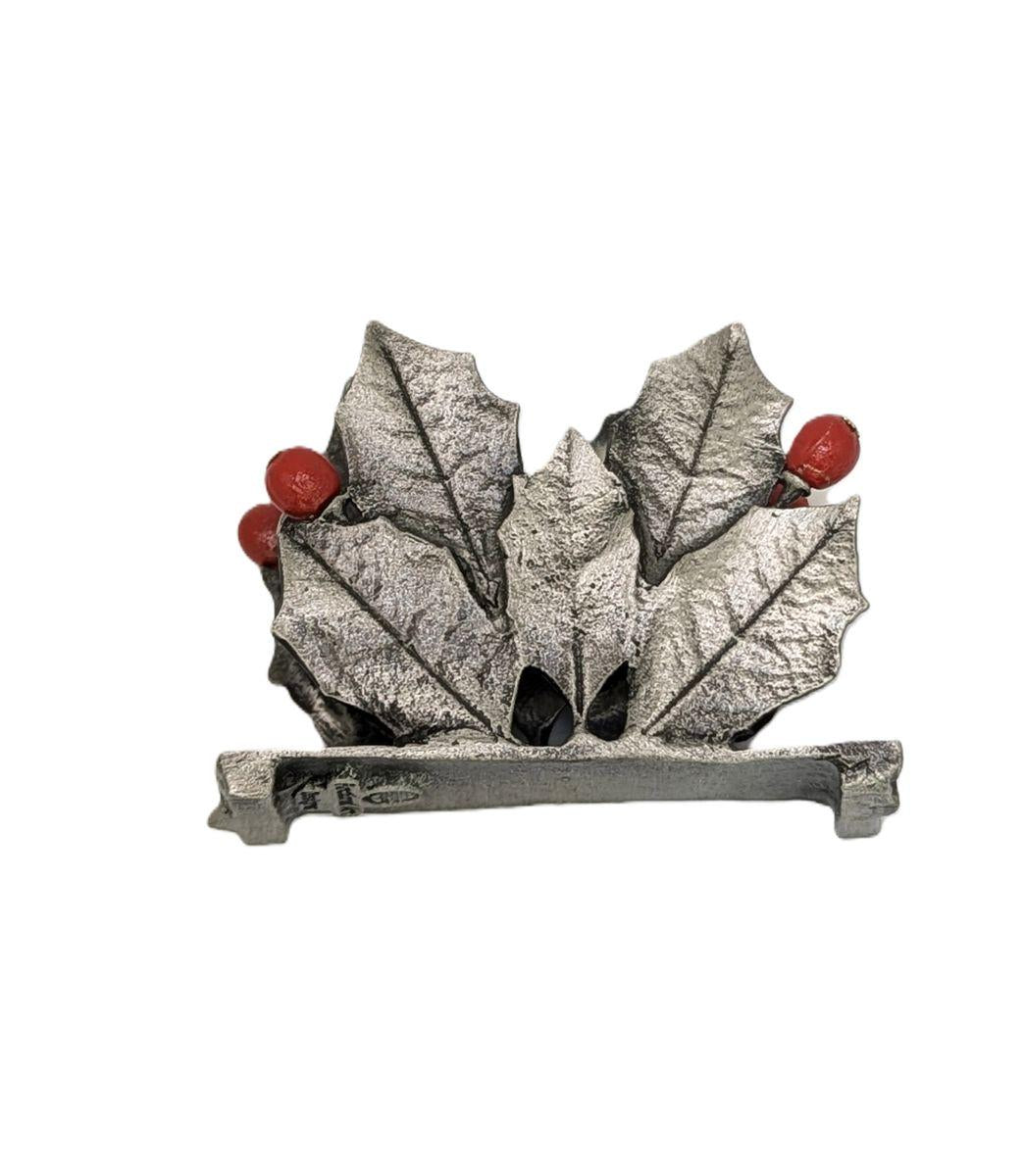 Holly Pewter Business Card Holder, Handmade Decor, Inspired by Nature
