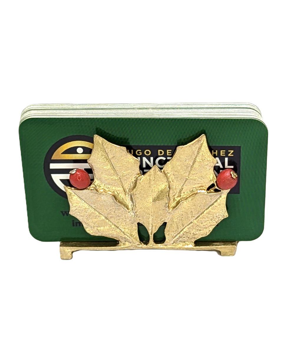 Holly Pewter Business Card Holder, Handmade Decor, Inspired by Nature