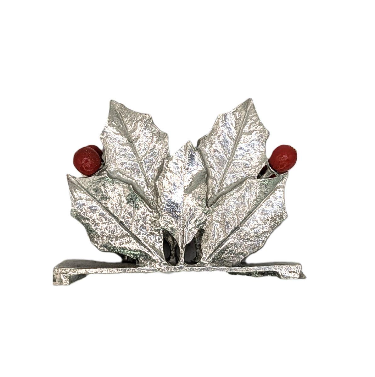 Holly Pewter Business Card Holder, Handmade Decor, Inspired by Nature