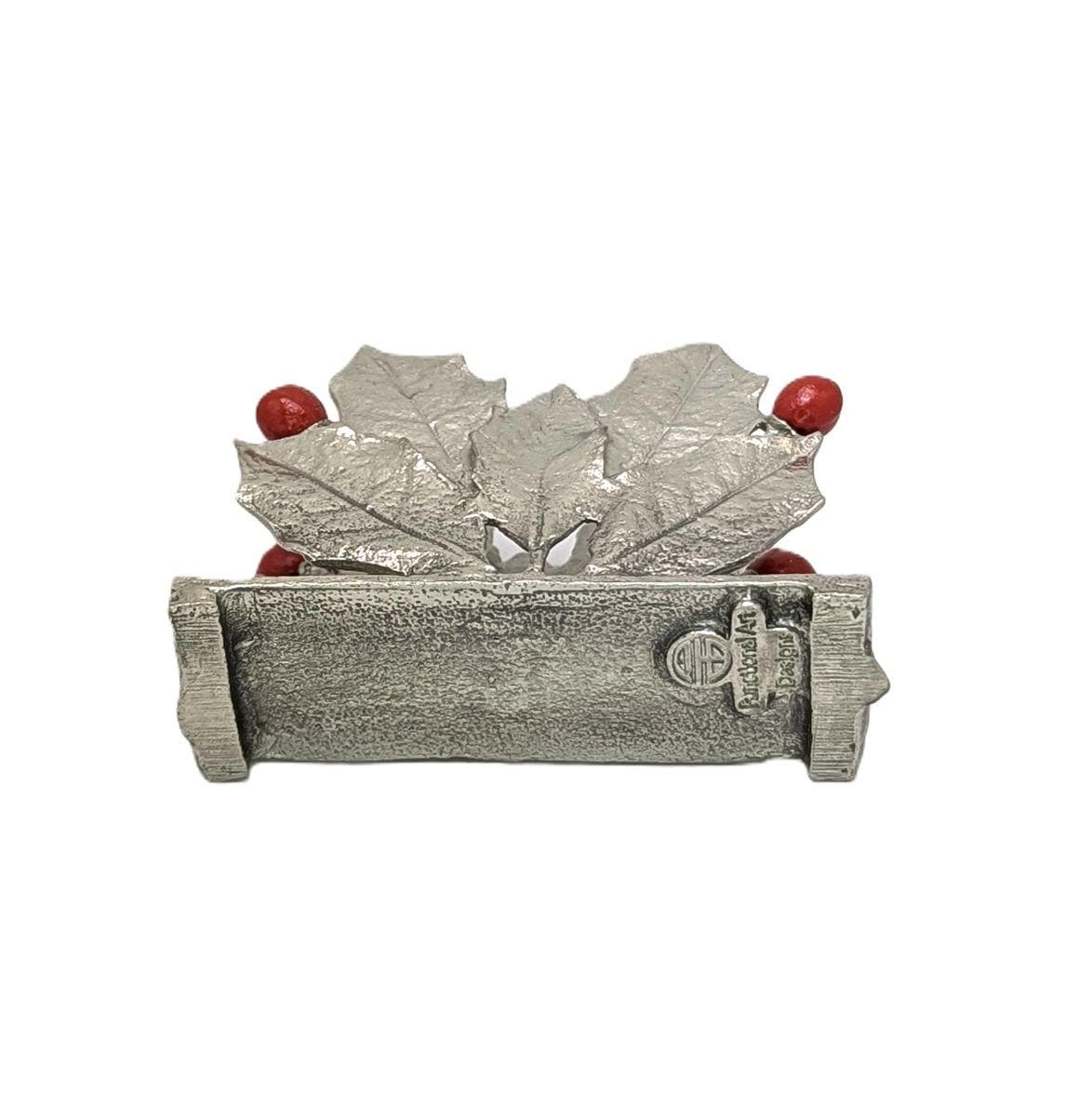 Holly Pewter Business Card Holder, Handmade Decor, Inspired by Nature