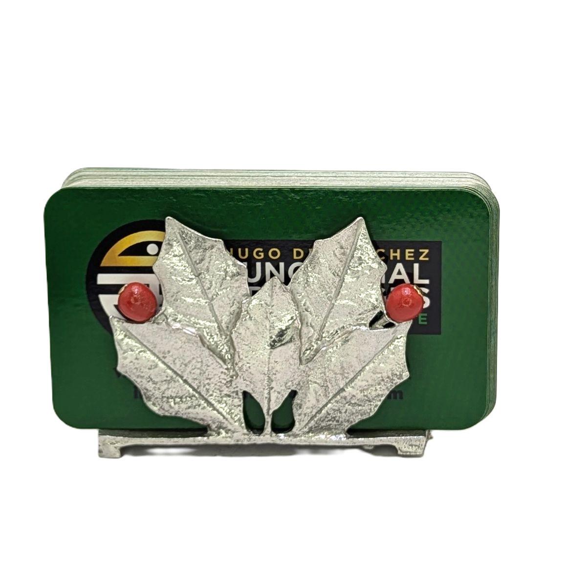 Holly Pewter Business Card Holder, Handmade Decor, Inspired by Nature