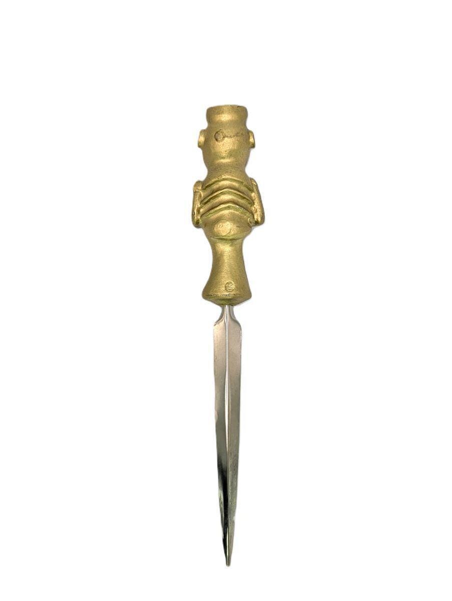Handcrafted Pewter Taino Baibrama, Cassava God Letter Opener, Caribbean Cultural Desk Collectible