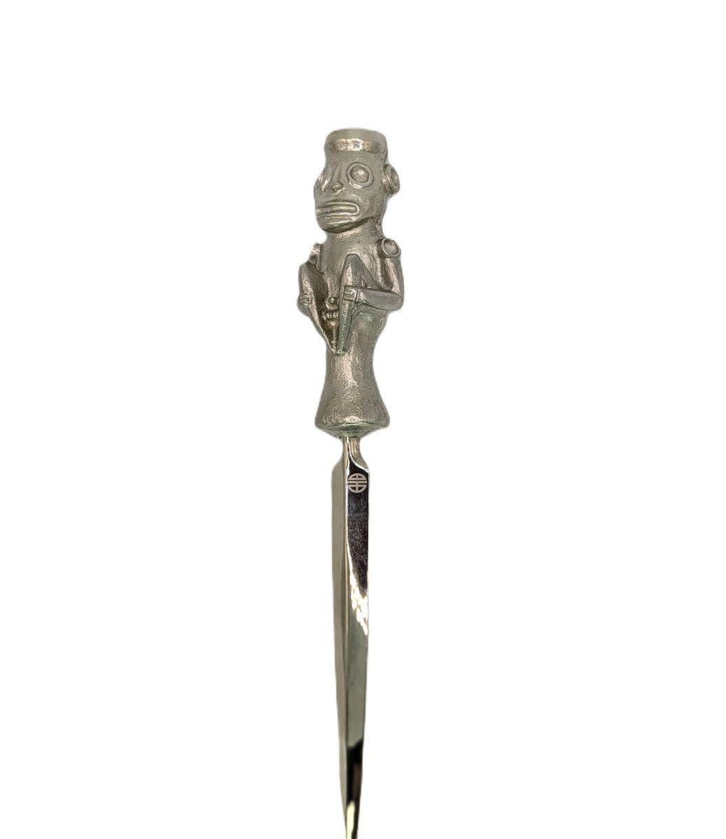 Handcrafted Pewter Taino Baibrama, Cassava God Letter Opener, Caribbean Cultural Desk Collectible