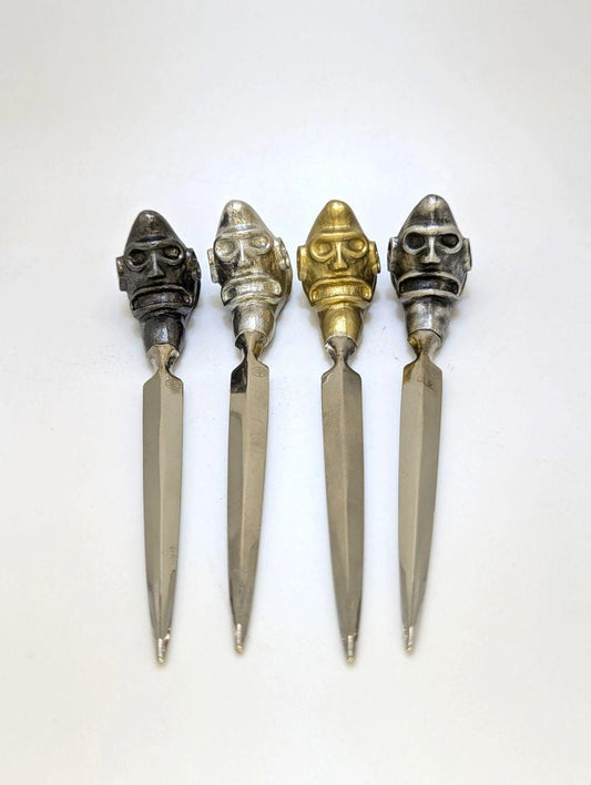 Handcrafted Pewter Taino Trigonolito Three-Pointed Stone Letter Opener, Caribbean Cultural Desk Collectible