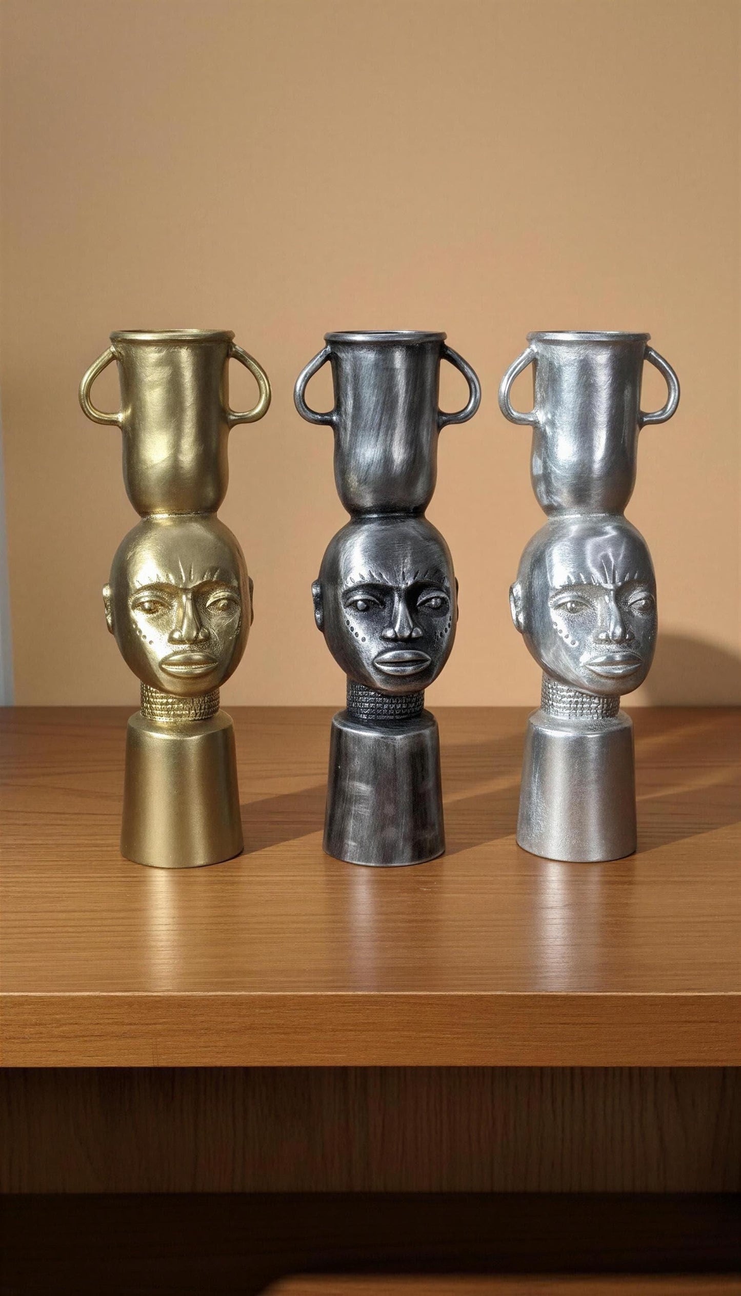Handcrafted Lead-free Pewter African Bust, Taper Candle Holder, Ethnic Home