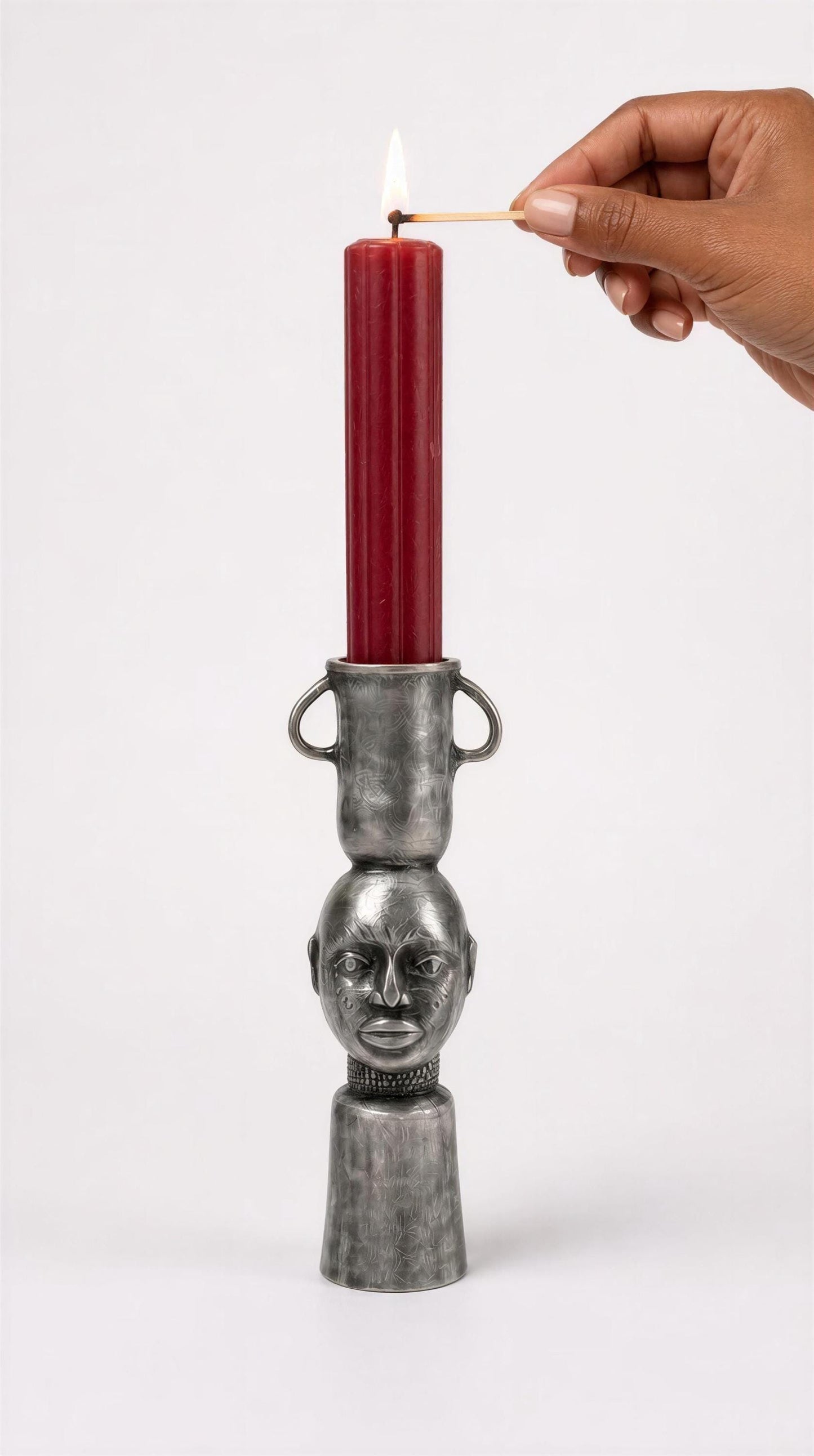 Handcrafted Lead-free Pewter African Bust, Taper Candle Holder, Ethnic Home