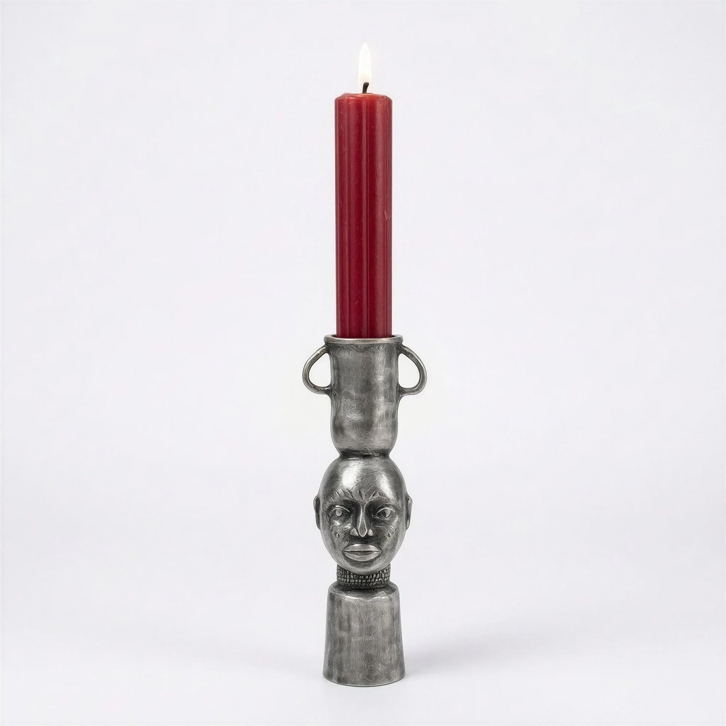 Handcrafted Lead-free Pewter African Bust, Taper Candle Holder, Ethnic Home