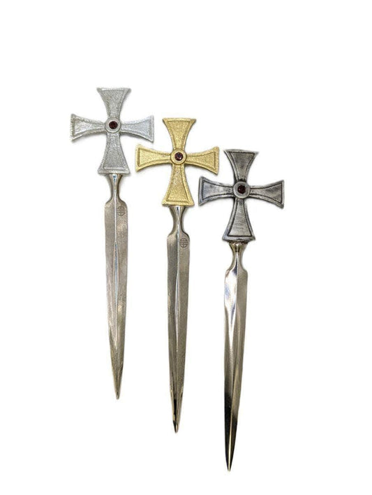 Handcrafted Pewter Templar Rross Letter Opener, Medieval History Desk Decor