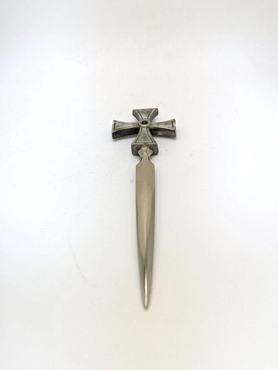 Handcrafted Pewter Templar Rross Letter Opener, Medieval History Desk Decor
