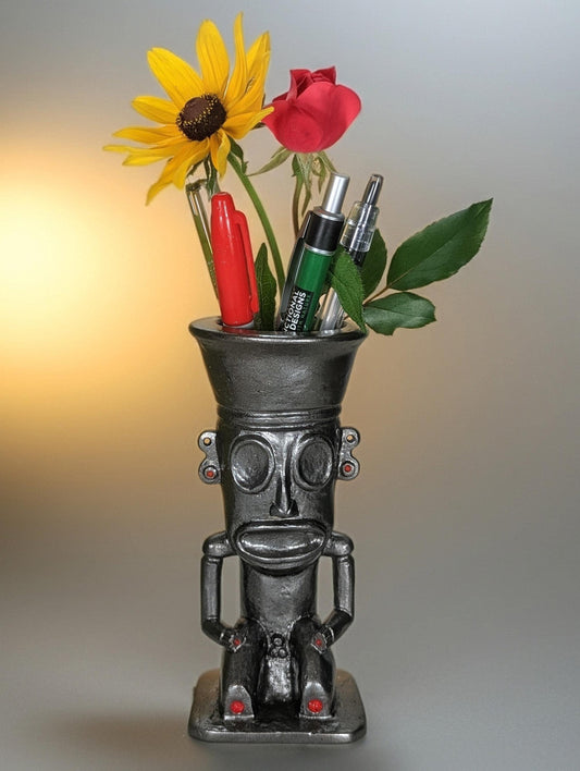 Handcrafted taino behique shaman pen holder – caribbean indigenous art desk