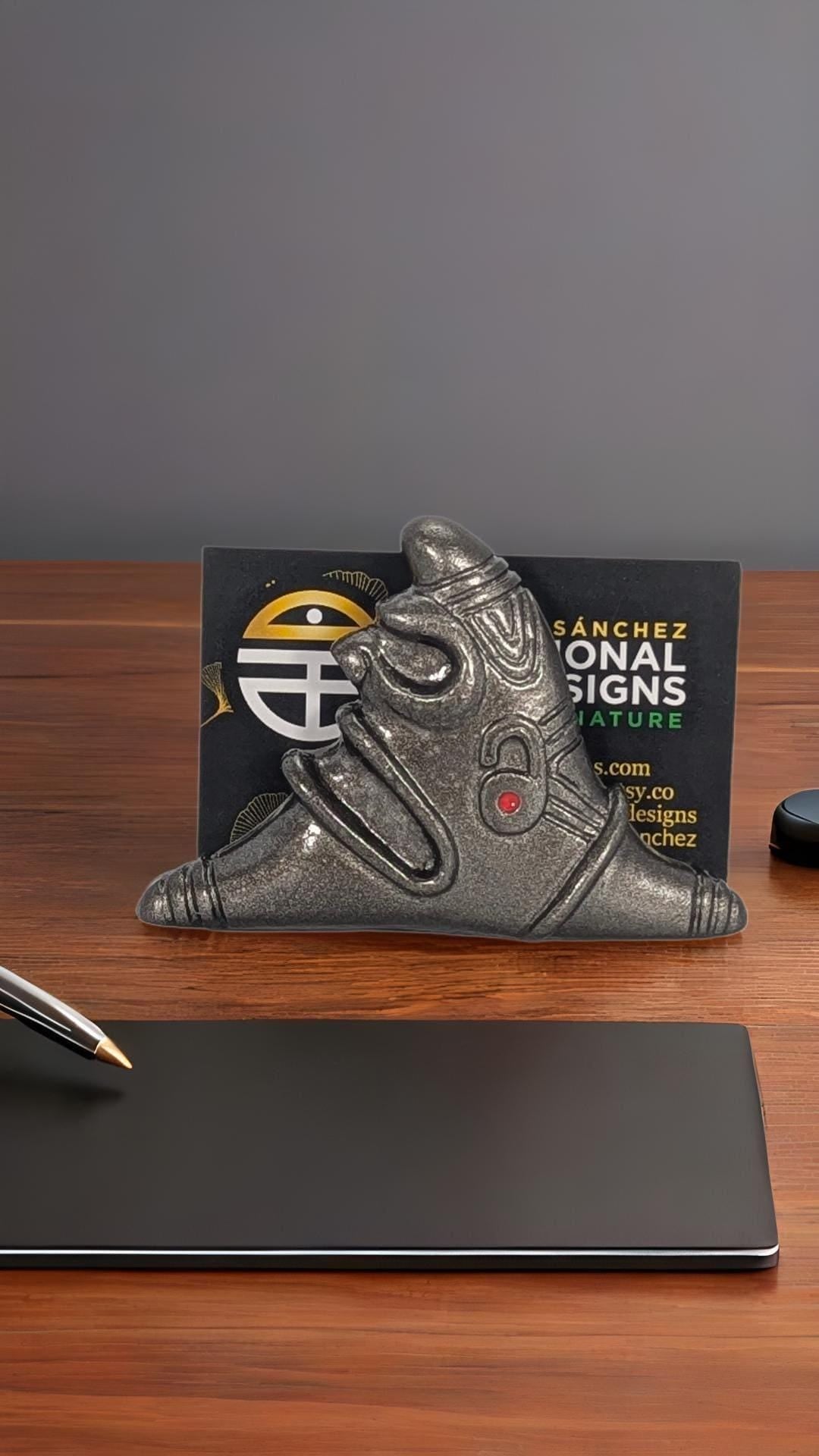 Handcrafted Taino Trigonolito Three-Pointed Stone Business Card Holder, Desk Decor