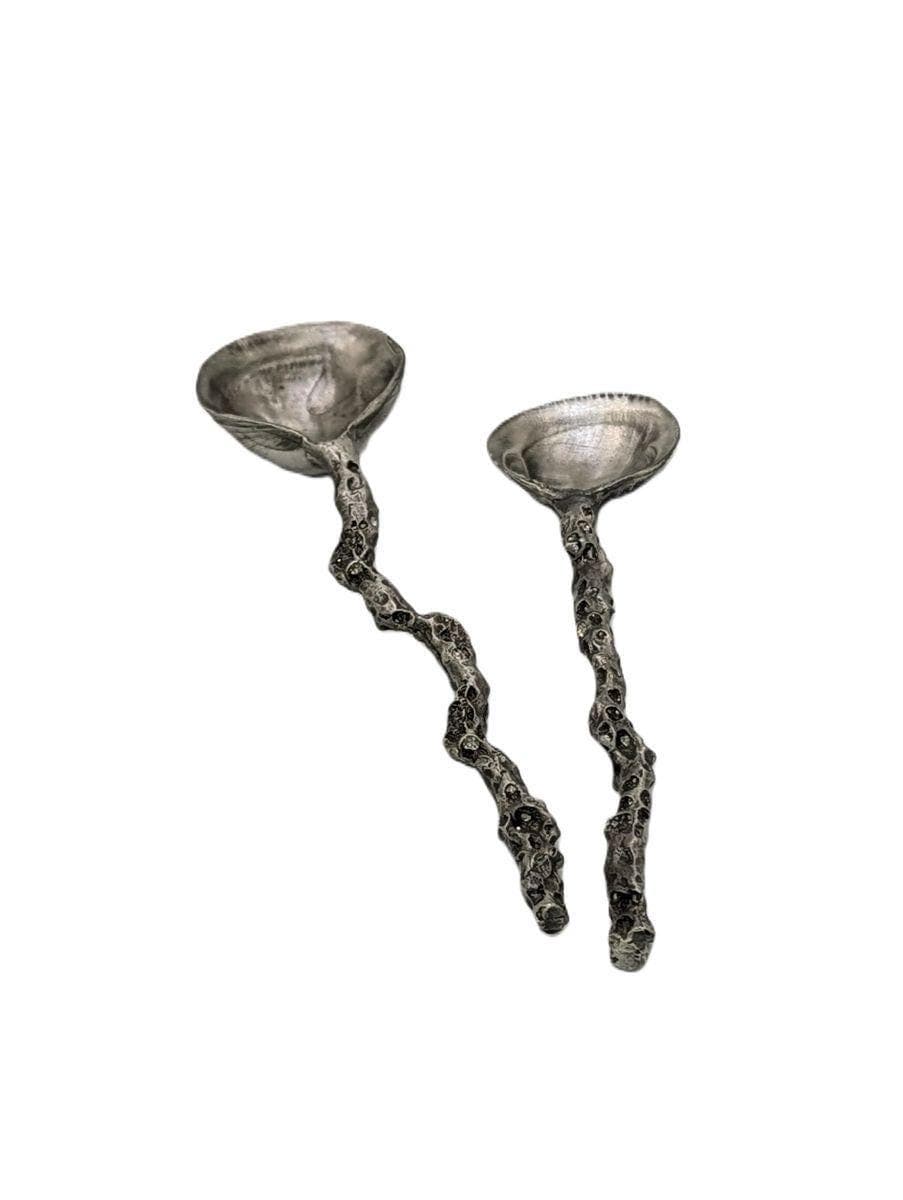 Handmade Coral/Seashell Pewter Spoons Set of 3, Nature Inspired Kitchen Decor