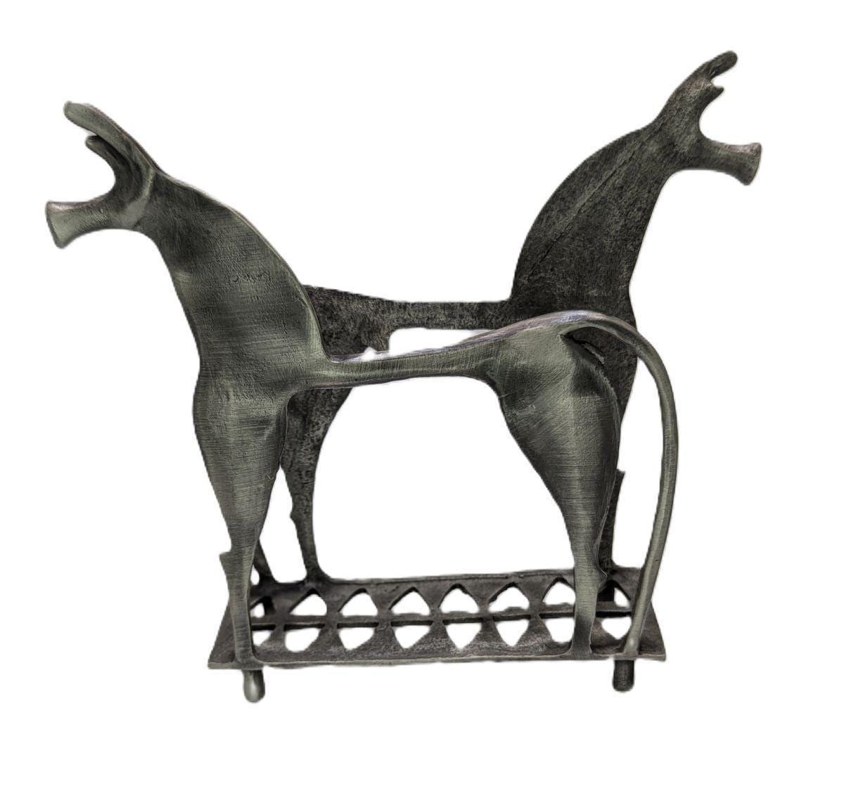 Handcrafted Lead-Free Pewter 8th Century Greek Horse Napkin & Letter Holder, Historical Table Decor