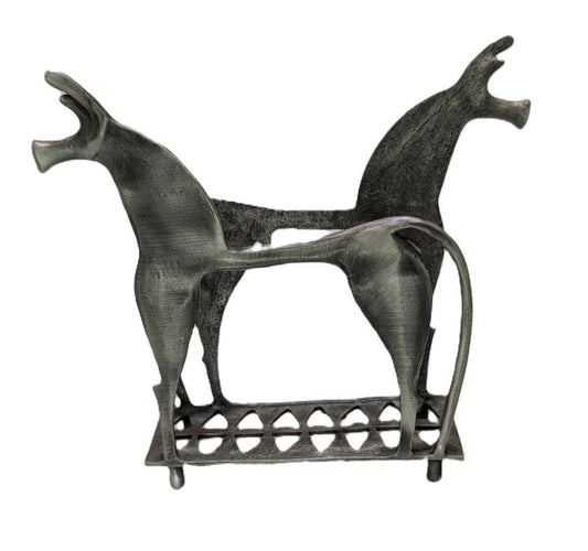 Handcrafted Lead-Free Pewter 8th Century Greek Horse Napkin & Letter Holder, Historical Table Decor
