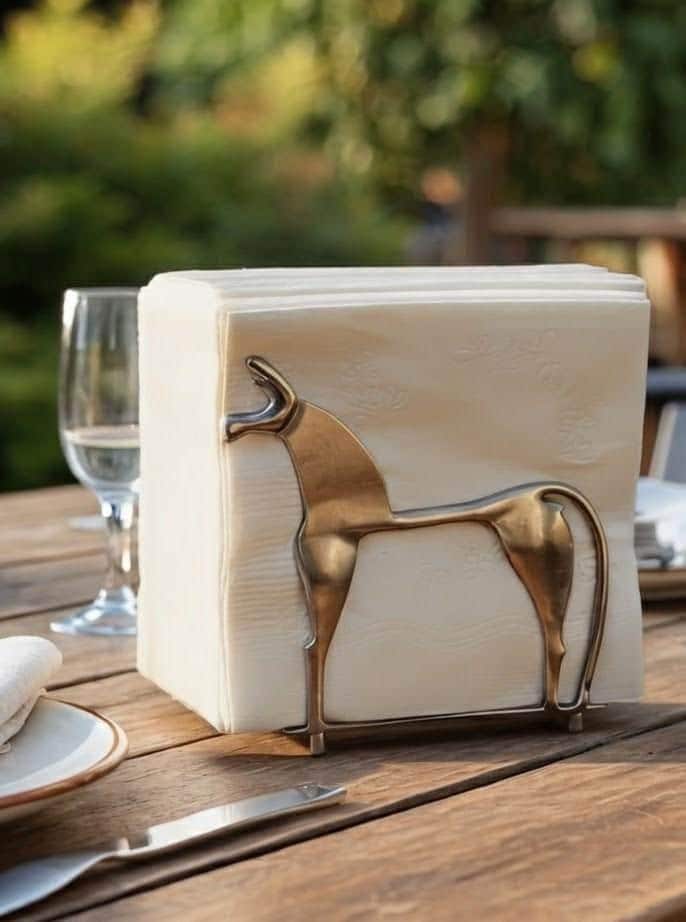 Handcrafted Lead-Free Pewter 8th Century Greek Horse Napkin & Letter Holder, Historical Table Decor