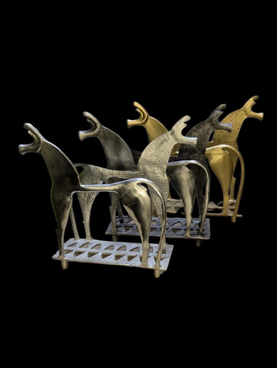 Handcrafted Lead-Free Pewter 8th Century Greek Horse Napkin & Letter Holder, Historical Table Decor