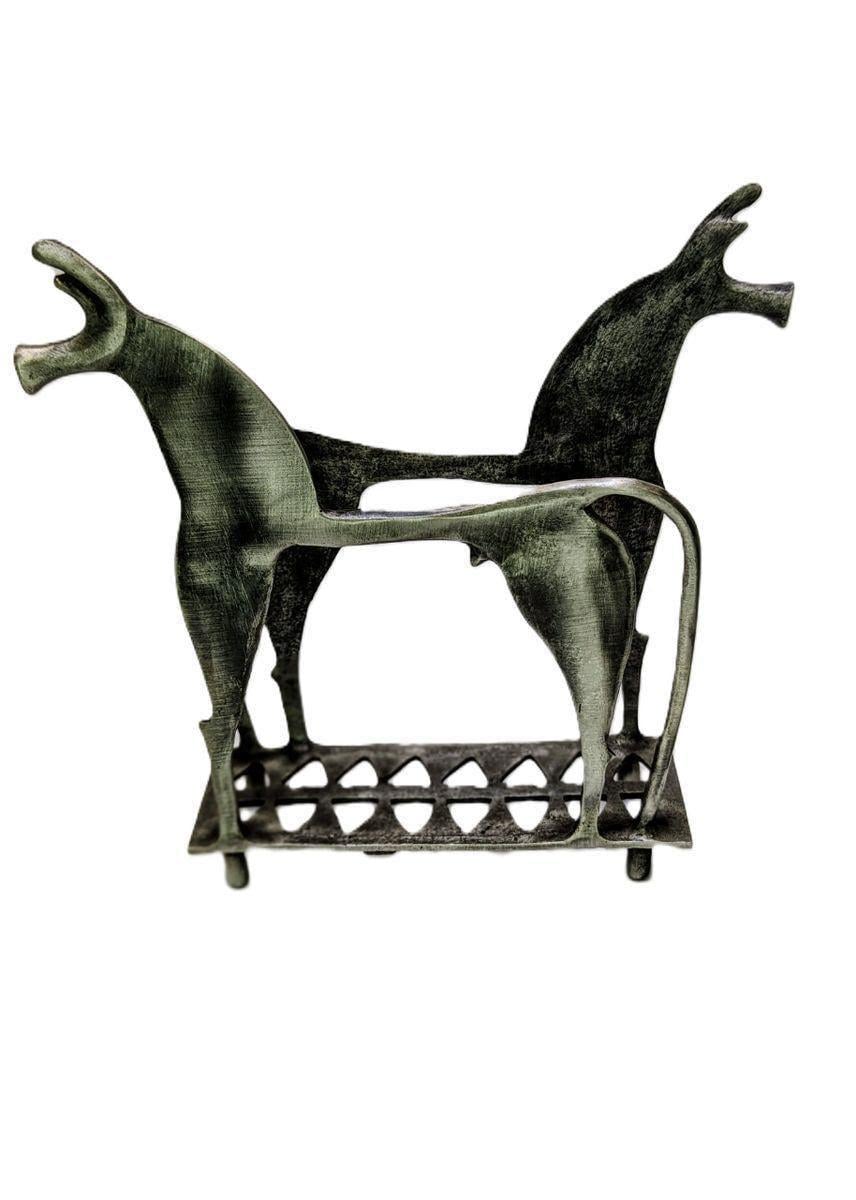 Handcrafted Lead-Free Pewter 8th Century Greek Horse Napkin & Letter Holder, Historical Table Decor