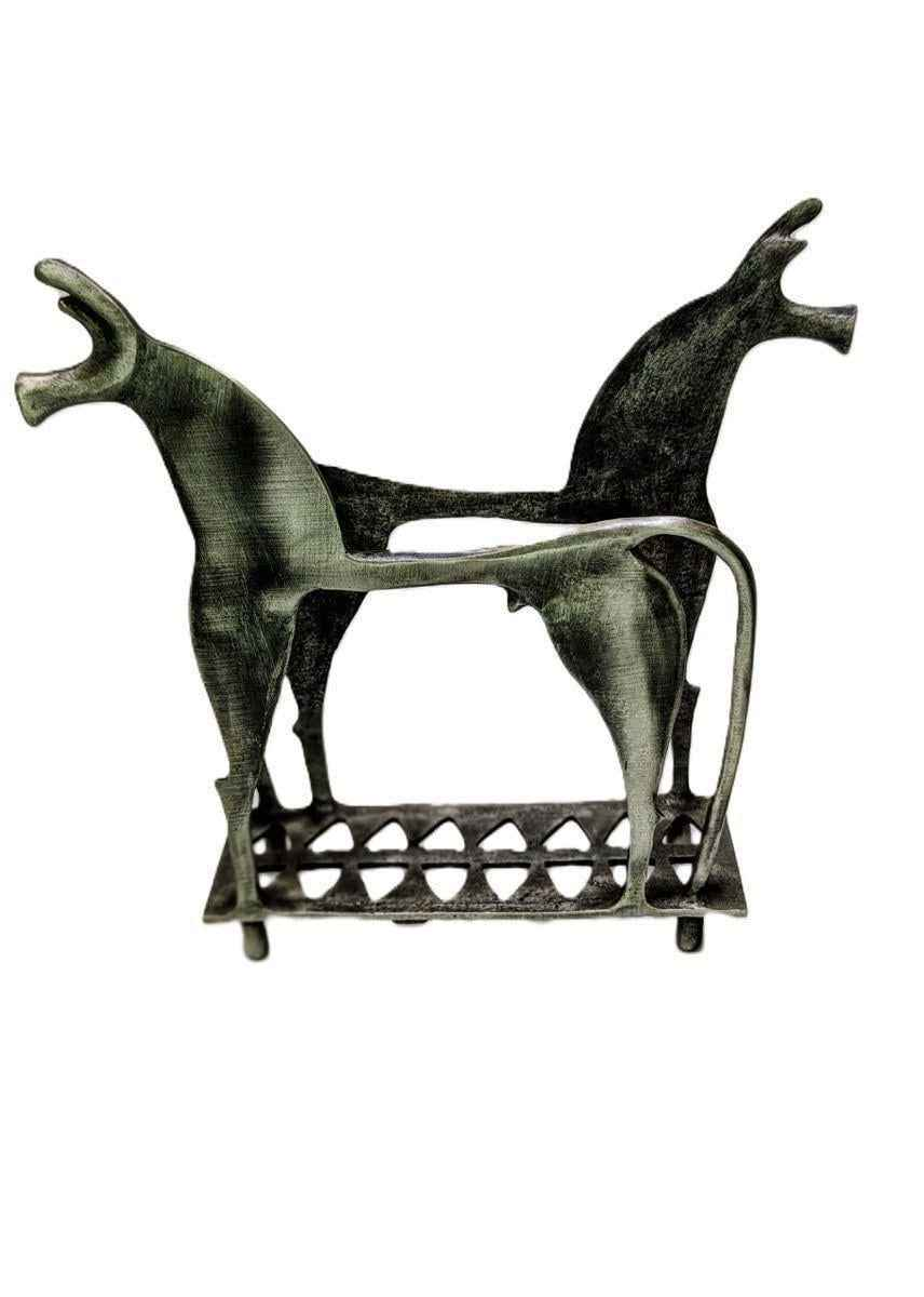 Handcrafted Lead-Free Pewter 8th Century Greek Horse Napkin & Letter Holder, Historical Table Decor