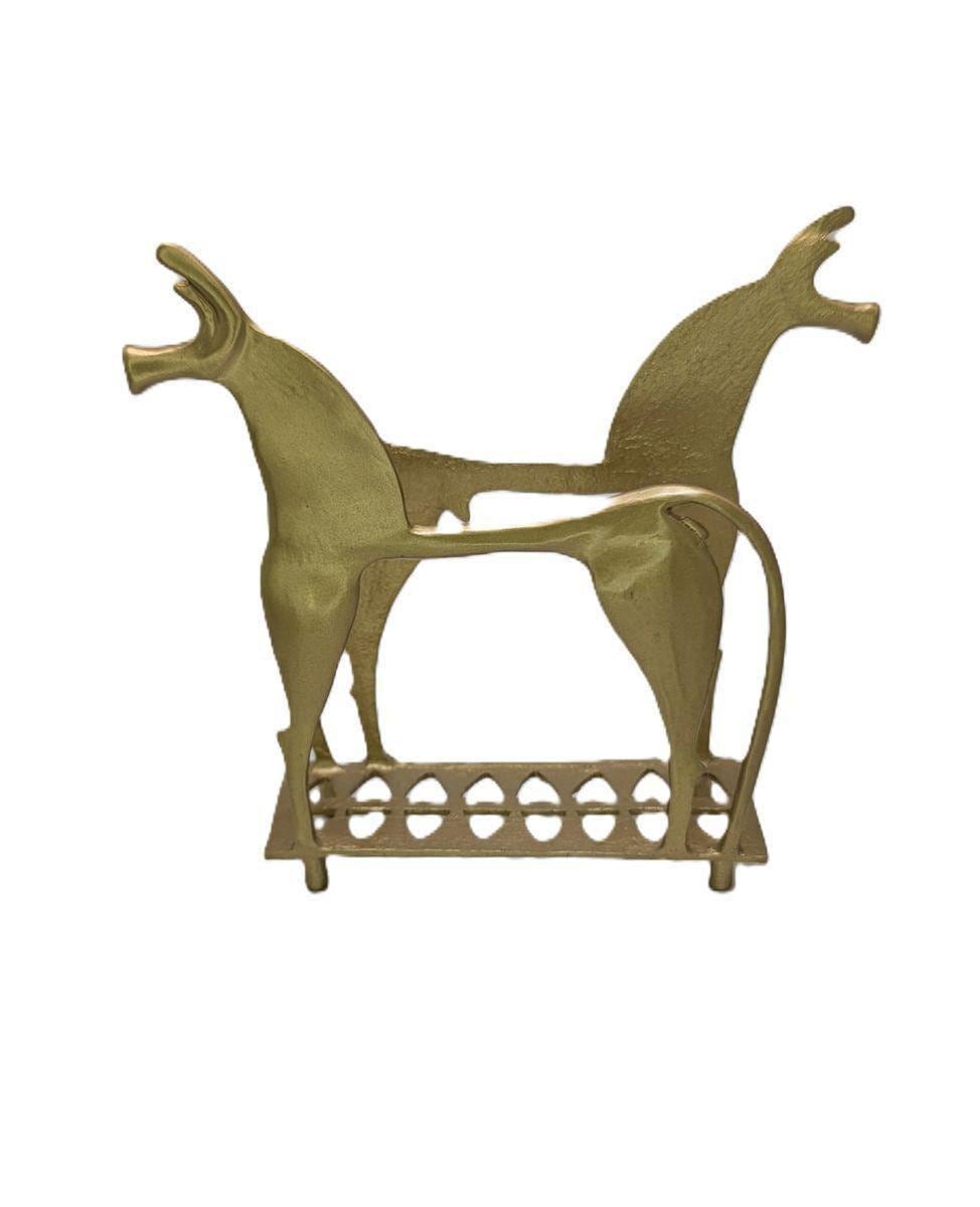 Handcrafted Lead-Free Pewter 8th Century Greek Horse Napkin & Letter Holder, Historical Table Decor