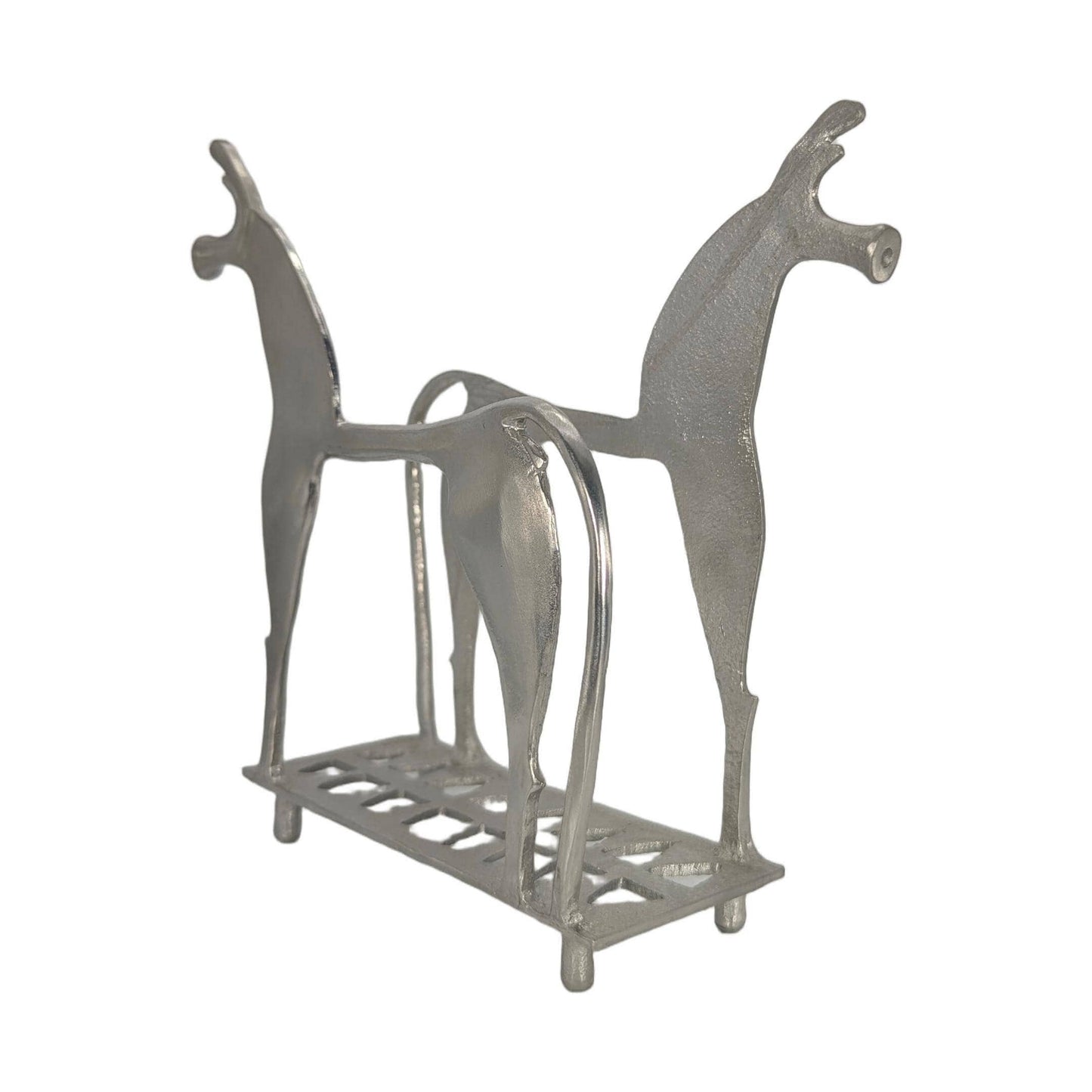 Handcrafted Lead-Free Pewter 8th Century Greek Horse Napkin & Letter Holder, Historical Table Decor