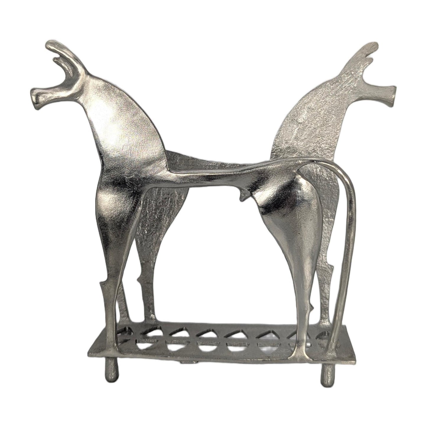 Handcrafted Lead-Free Pewter 8th Century Greek Horse Napkin & Letter Holder, Historical Table Decor