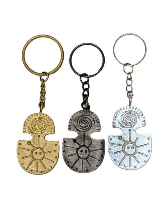 Handmade Taino Heritage Water & Sun Petroglyphs Pewter Keychain, Caribbean Heritage Gift