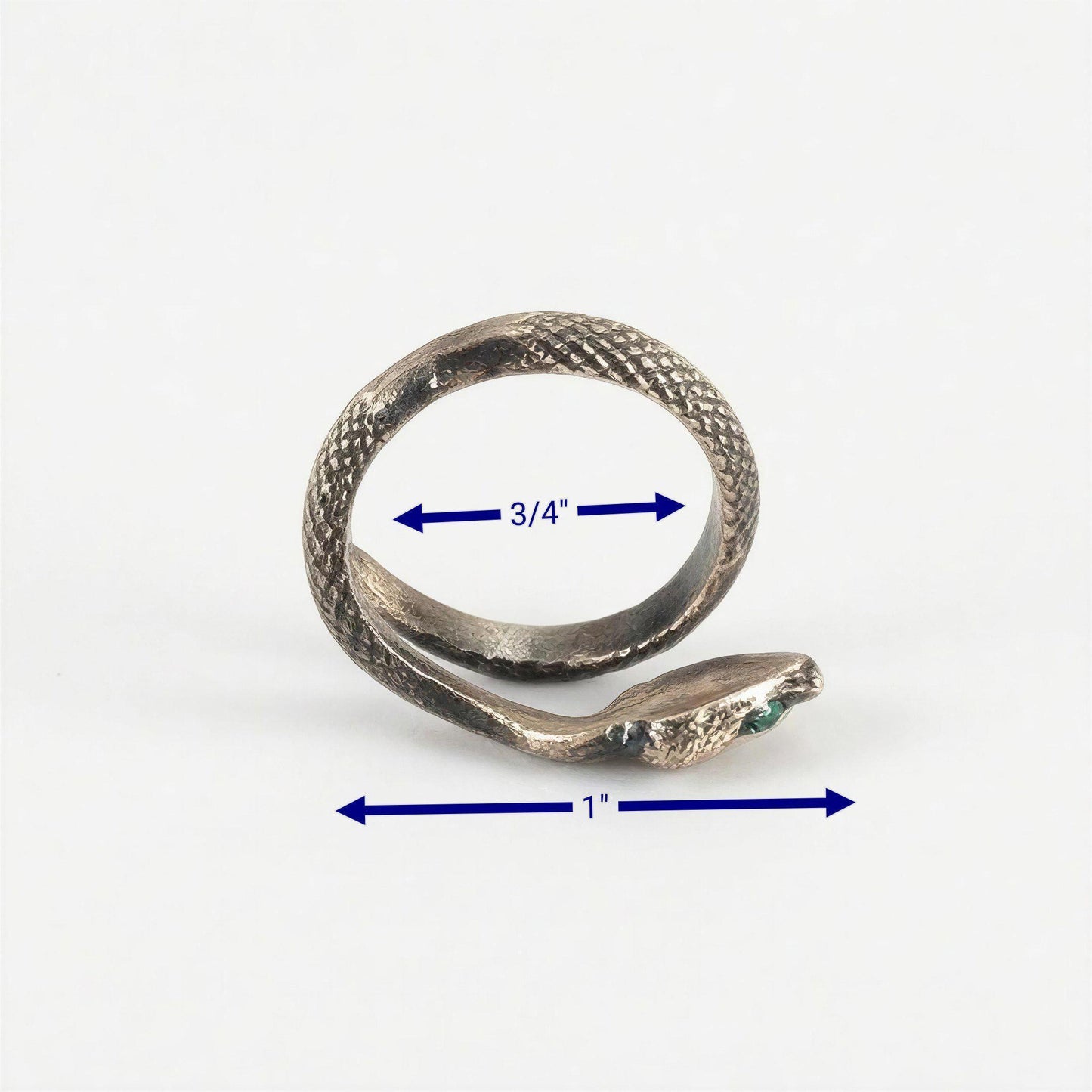 Handcrafted Bronze Emerald-Eyed Snake Wrap Adjustable Statement Ring, Artisan Jewelry