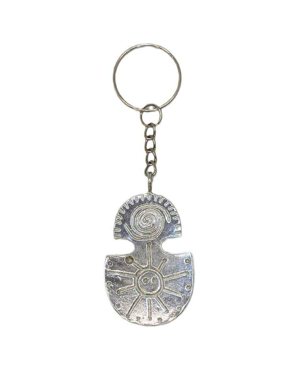 Handmade Taino Heritage Water & Sun Petroglyphs Pewter Keychain, Caribbean Heritage Gift